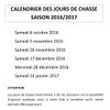 Petite Chasse d'Arreux : Calendrier des jours de chasse Saison 2016/2017