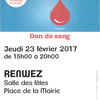 Don du sang : Renwez Jeudi 23/02/2017