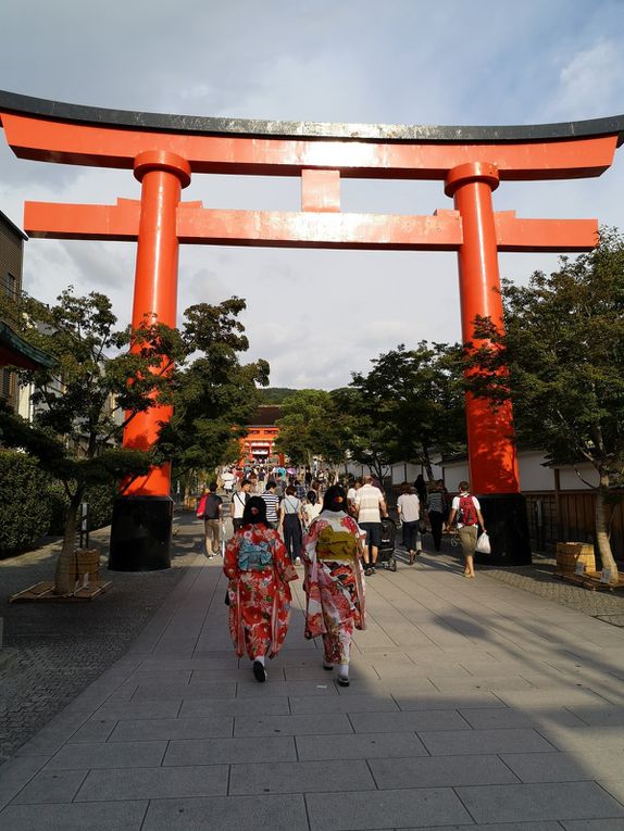Les fameux torii oranges par milliers dans le sanctuaire shintoiste de fushimi Inari taisha
