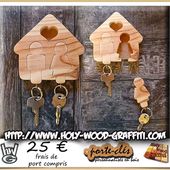 Un porte-clés mural comme cadeau pour vos noces de BOIS - Idée cadeau pour les noces de Bois & noces de Cuir. Tableaux et Portraits personnalisés réalisés de manière Artisanale: un cadeau unique et original.