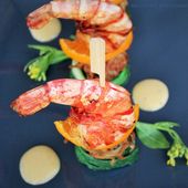 Camarons Grillés sur son Croustillant de Patate Douce, Sabayon Vanille Bleue Rhum-Tangor - Ma Cuisine Bleu Combava