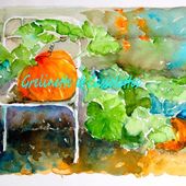 Aquarelle : La Courge sur une Chaise - Grelinette et Cassolettes