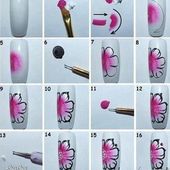 tutoriel fleur rose, one stroke - NailartAngel