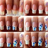 Tutoriel nail art petites fleurs bleues (one stroke) - NailartAngel