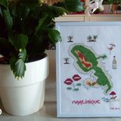 Carte Géographique brodée, de la Martinique - Chez Mamigoz