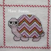 Plaid Tortues brodées : Tortue façon point de Hongrie - Chez Mamigoz