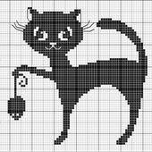 Chat Noir stylisé à broder n° 2, en habillage de boite - Chez Mamigoz