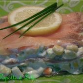 Millefeuille de saumon au surimi, à l'avocat et Maïs