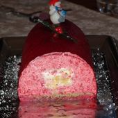Bûche Framboise, coeur de nougat et financier pistache