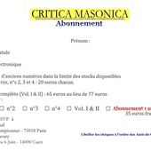 Attention, l'abonnement au Blog n'est pas un abonnement à la revue ! - CRITICA MASONICA