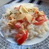 Recette : riz à la crème tomatée et poulet express - Les Gralettes