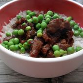Recette : Porc au caramel et riz aux petits pois - Les Gralettes