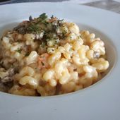 Recette : coquillettes crevettes et cèpes façon risotto - Les Gralettes