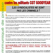GOOD YEAR : Le procureur a décidé, au nom de l'Etat, de requérir 24 mois de prison dont 12 fermes contre les militants de la CGT !