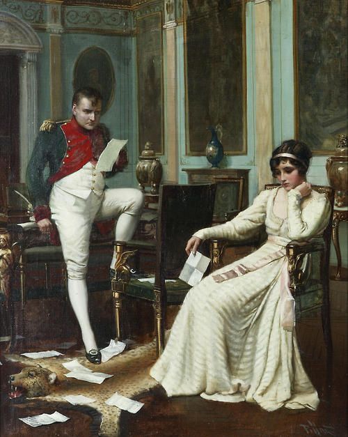 Napoléon au travail avec Joséphine (ne reflète pas la réalité car Napoléon ne voulait pas que Joséphine s'immisce dans son travail)