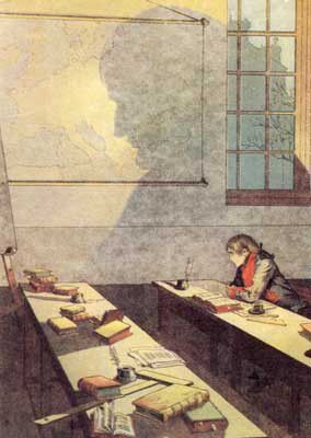 Napoléon enfant seul en salle d'étude