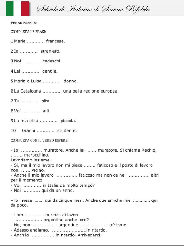 Esercizi Sul Verbo Essere E Avere Verbo Essere Avere Esercizi Pdf !!TOP!!