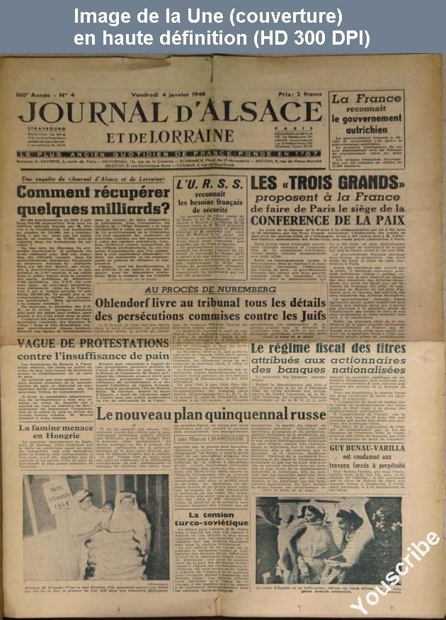 Journal d'Alsace et de Lorraine, une page de 1946