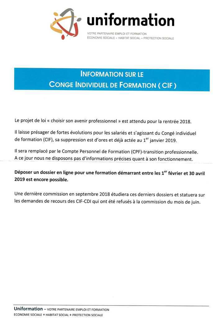 UNIFORMATION - nouvelle lettre d'information sur le CIF-CDI ! - Uniformation  - des refus en cascade !