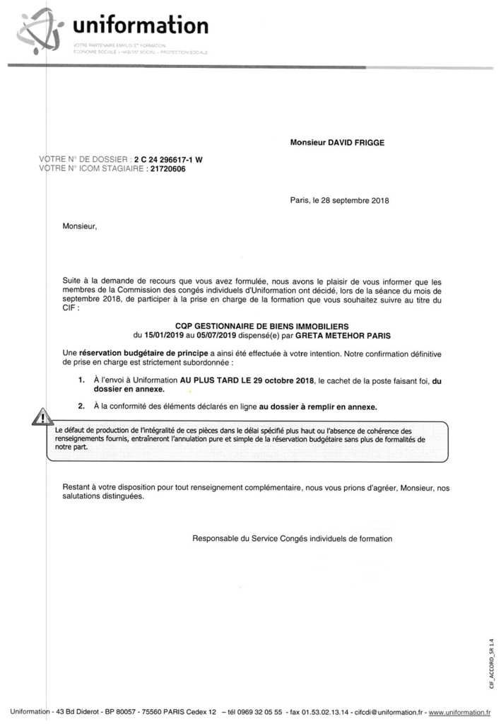 UNIFORMATION - un dossier de CIF-CDI accordé sous réserve ! - Uniformation  - des refus en cascade !