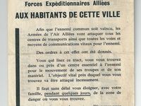 Tracs lancés par l'aviation alliée pour avertir la population d'un bombardement imminent. Cliquer sur les vignettes pour lire les tracts en entier.