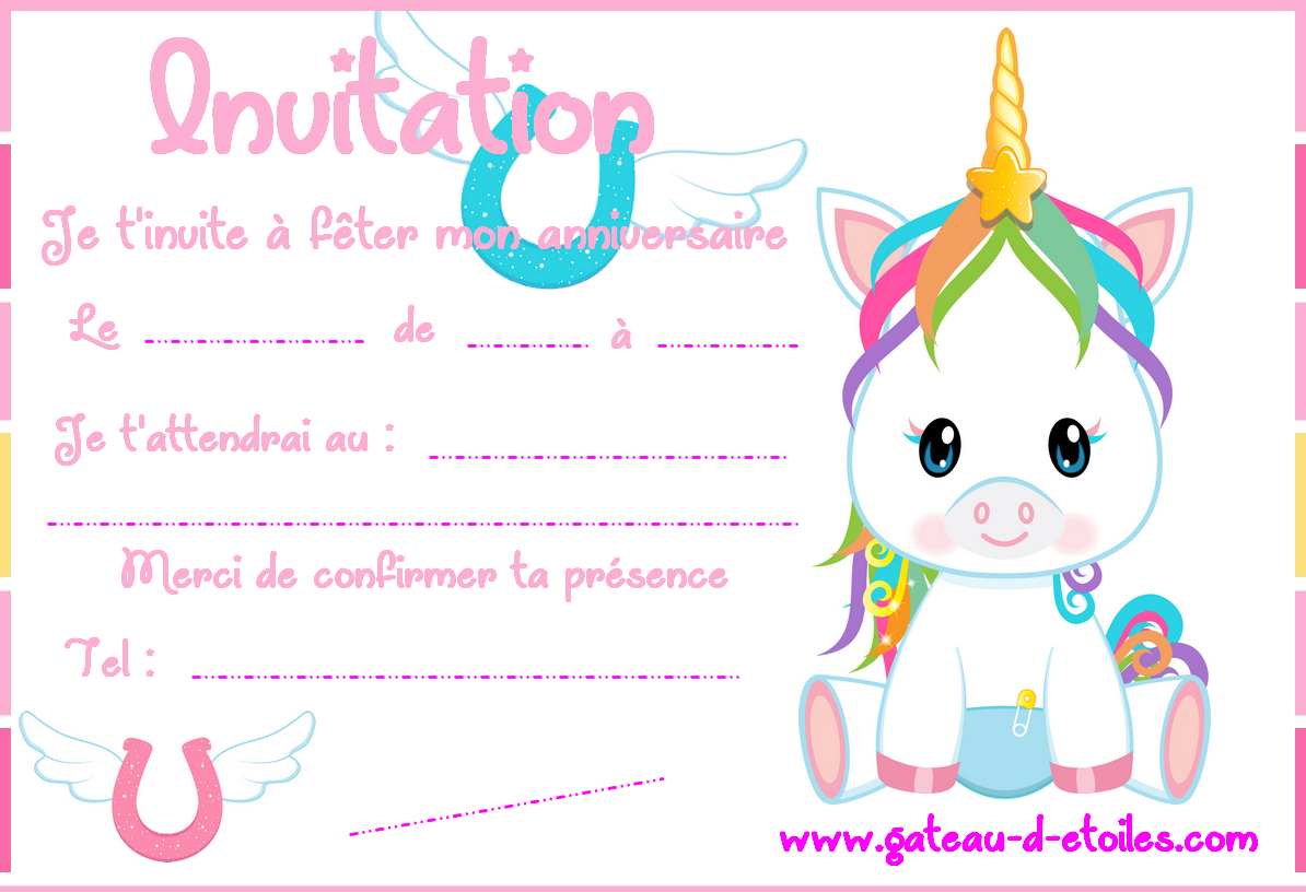 Carte d'invitation gratuite bébé Licorne 