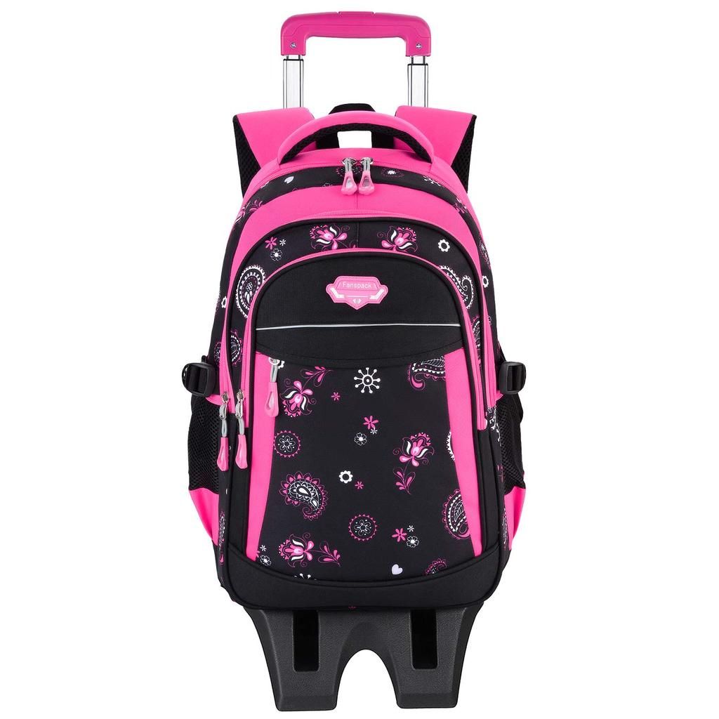 Fanspack Cartable a roulette fille 2019 nouveau Sac a roulette fille Cartable fille primaire en nylon Sac ecole fille Sac fille scolaire a 6 roulant peut monter les escaliers