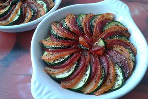 Tian de légumes et filet mignon fumé