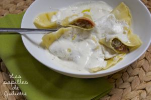 ▲ Raviolis à la pâte d'artichaut, au jambon cru et à la crème de citron ▲