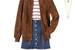 Look de la semaine : Bomber en daim + jupe en jean