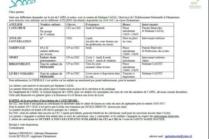 Présentation des ateliers extra-scolaires PRIMAIRE 2016-2017