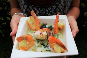 Camarons (Crevettes Tropicales) en bouillon de Brèdes, Coco Curry