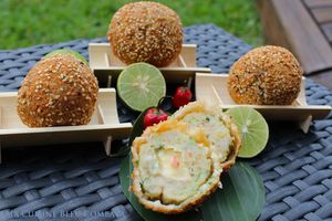 Cromesquis de Crevettes coeur coulant au Lime Curd pimenté