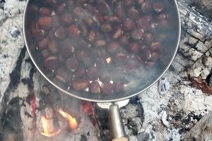 Châtaignes et soupe de courge au feu de bois