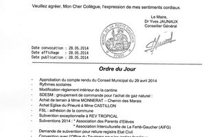 PROCHAIN CONSEIL MUNICIPAL MARDI 3 JUIN
