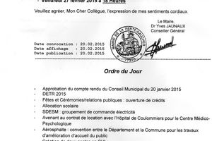 PROCHAIN CONSEIL MUNICIPAL 27 février 2015