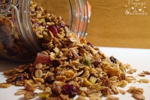 Granola aux 5 flocons, fruits rouges, miel et pistaches