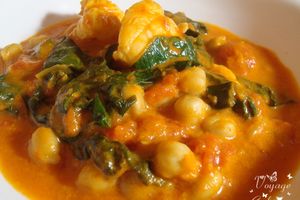 Lotte épicée aux pois chiches et épinards frais