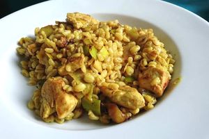 Poulet au curry et poireau façon blesotto