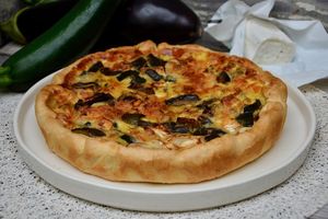 Quiche courgette, aubergine, chèvre, emmental