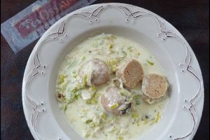 Semmelknödel, sauce au poireau & à l'Ossau-Iraty AOP