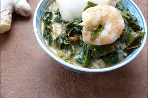 Curry de lotte et de crevettes aux épinards