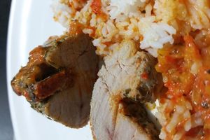 Paupiette de filet mignon au chorizo, riz et sa sauce au poivrons