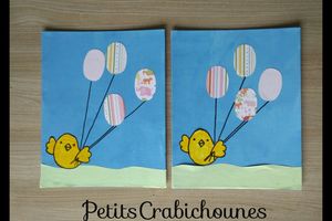 Poussin de pâques avec oeufs ballons.