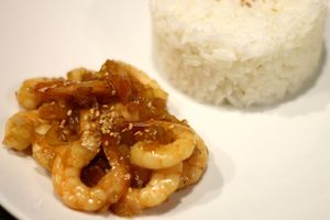 Crevettes caramélisées au sirop d'érable