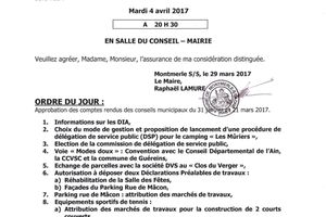 Conseil Municipal du 4 avril:L' ordre du jour est en Ligne
