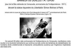 05 juillet: RASSEMBLEMENT EN SOUTIEN A LA REVOLUTION BOLIVARIENNE