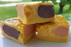 CLAFOUTIS AUX DEUX SAUCISSES COCKTAIL ET TOMATE DE C.FELDER (thermomix)