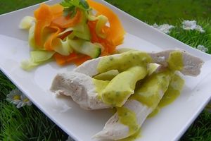 POULET VAPEUR, TAGLIATELLES ET VELOUTE DE LEGUMES (thermomix)
