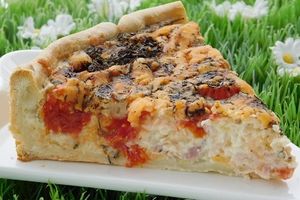 ESCAPADE EN CUISINE de janvier 2017 : Tarte oignons, cheddar et tomates cerises (thermomix)